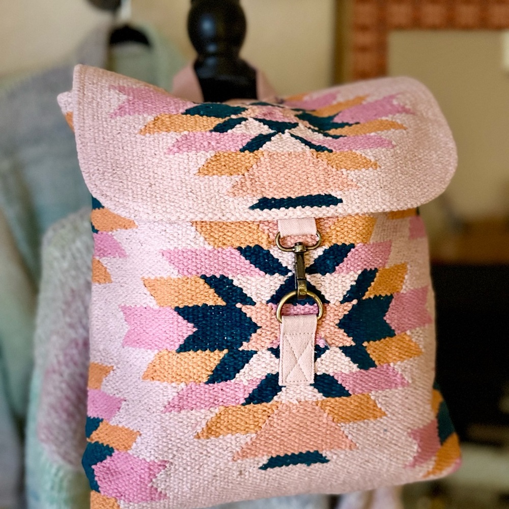Multicolor Geometric Aztec Pattern Women's Backpack - Picture 4 of 10